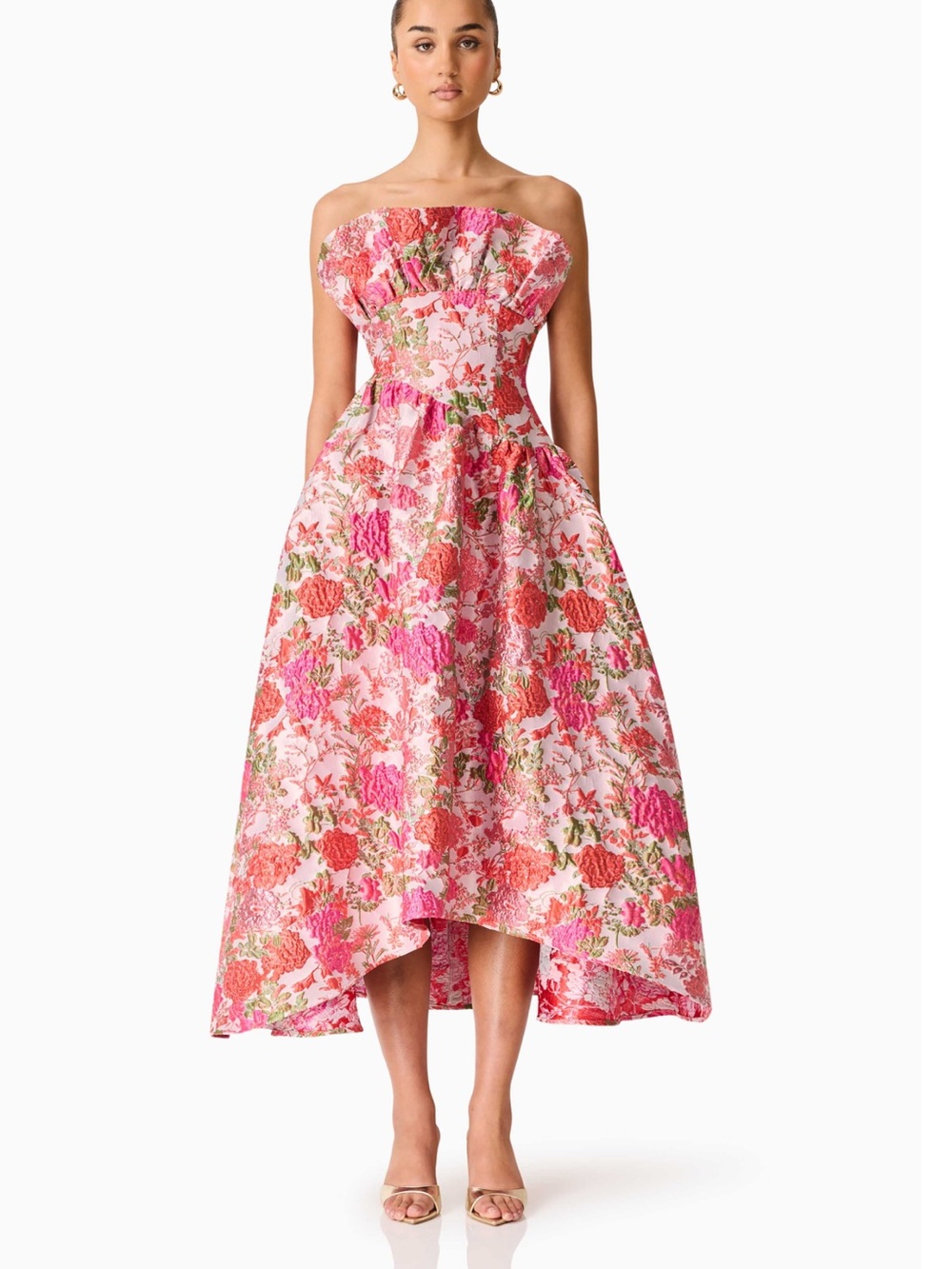 Elliatt Strapless Pink Floral High-Low Dress used ONCE